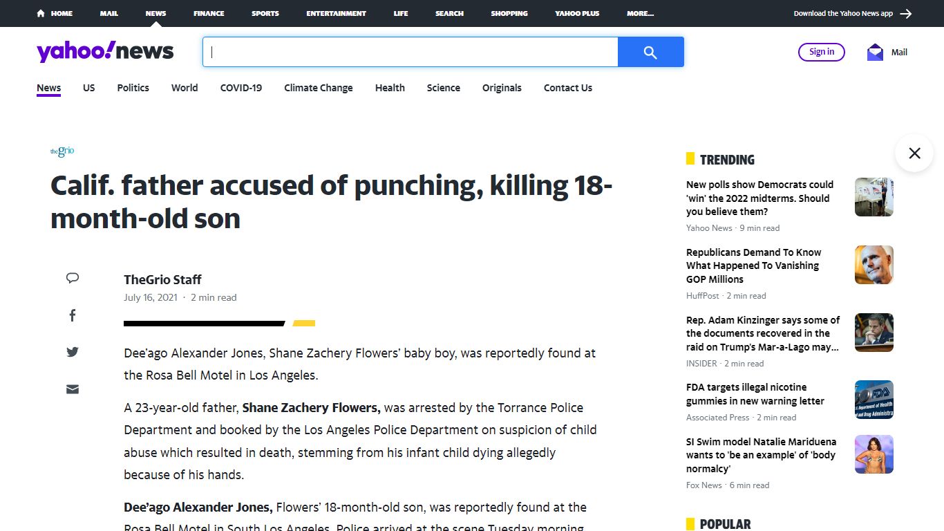 Calif. father accused of punching, killing 18-month-old son - Yahoo! News