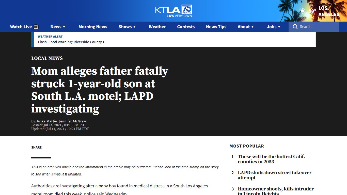 Mom alleges father fatally struck 1-year-old son at South L.A. motel ...